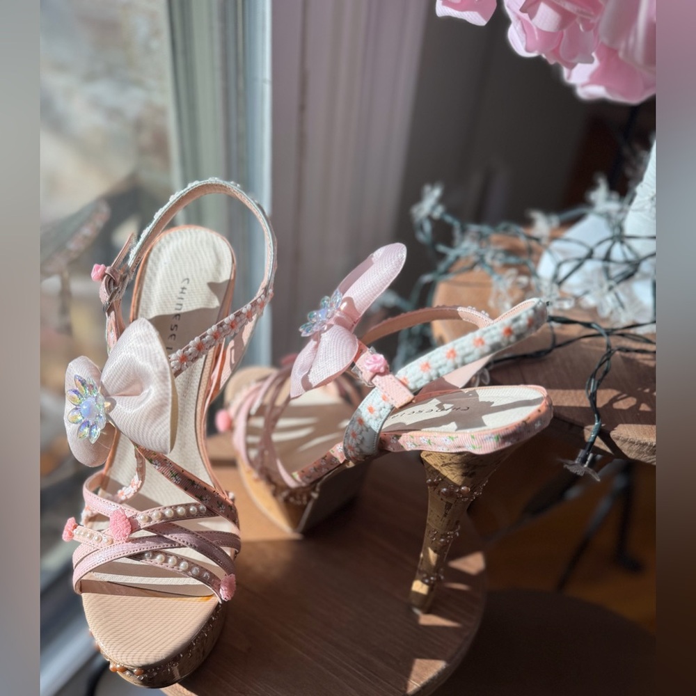 Custom HandAdorned OOAK Cork Platform Stilletto Women Runway Statement Heels 8.5 - Picture 7 of 16
